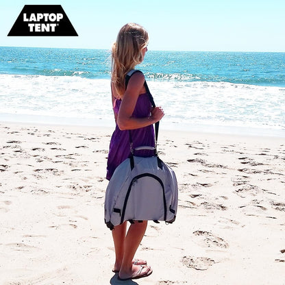 LAPTOP TENT - Portable Sun Shade & Water-Resistant Beach Bag for Outdoor Work | Heat & UV Reflective Fabric | Computer Privacy Hood & Glare Shield | Convertible Tote for Laptop, Towels, Drinks & More
