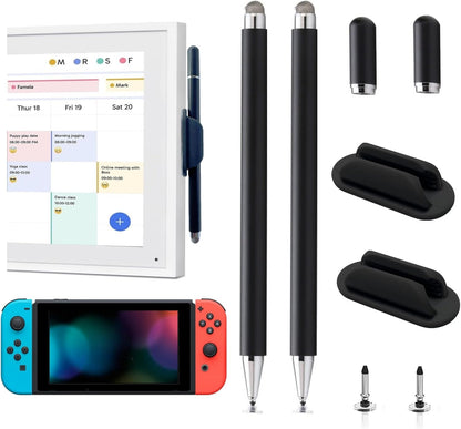 2Pcs Stylus and Mount for Skylight Calendars 15/27 Inch/Nintendo Switch 2/Switch Lite, 2in1 Dual Tip Pen for Skylight Calendar Accessories Magnetic Suction Pen Cap (2*Stylus+Holder White)