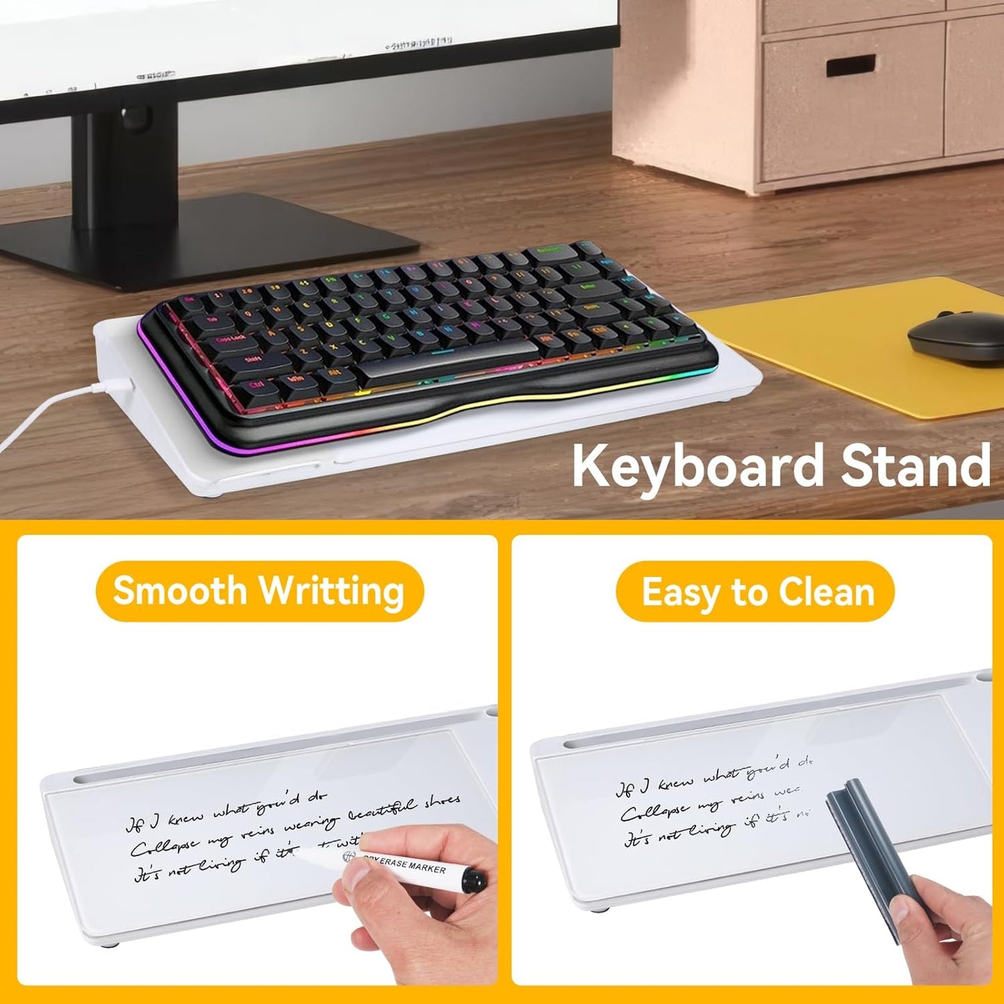 Small Glass Desktop Whiteboard Dry Erase Board with Wireless Charger Station - Computer Pad Keyboard Stand with Organizer for Home, School, Office Desk Accessories