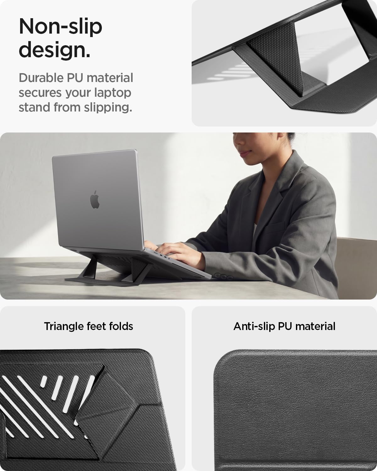 Spigen Slim Fold Portable Laptop Stand Keyboard Riser Foldable Ergonomic Angle Lift Anti-Slip Compatible with MacBook Neo, MacBook Air, MacBook Pro 11"-16" and iPad/Air/Pro and More - Black (LD201-S4)