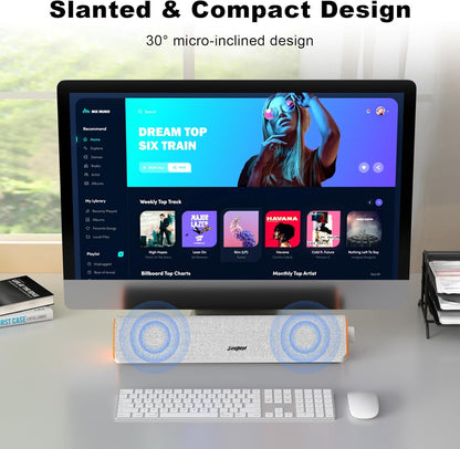 SOULION R50 Bluetooth Computer Speakers, 3.5mm PC Sound Bar for Desktop Monitor, Wired USB Powered & Colorful LED Lights with Switch Button, Surround Sound Soundbar PC Spearkers for Computer