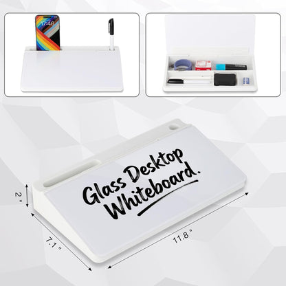 Glass Desktop Whiteboard 15.8×7”, Dry Erase Note Memo Board, Desk Organizer with Storage for Office, Home, Study, Black