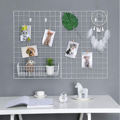 Wall Grid Silver Wire Photo Grid Panels Desk Wall Organizer Metal Memo Board, 25.6" x17.7, 2 Pack