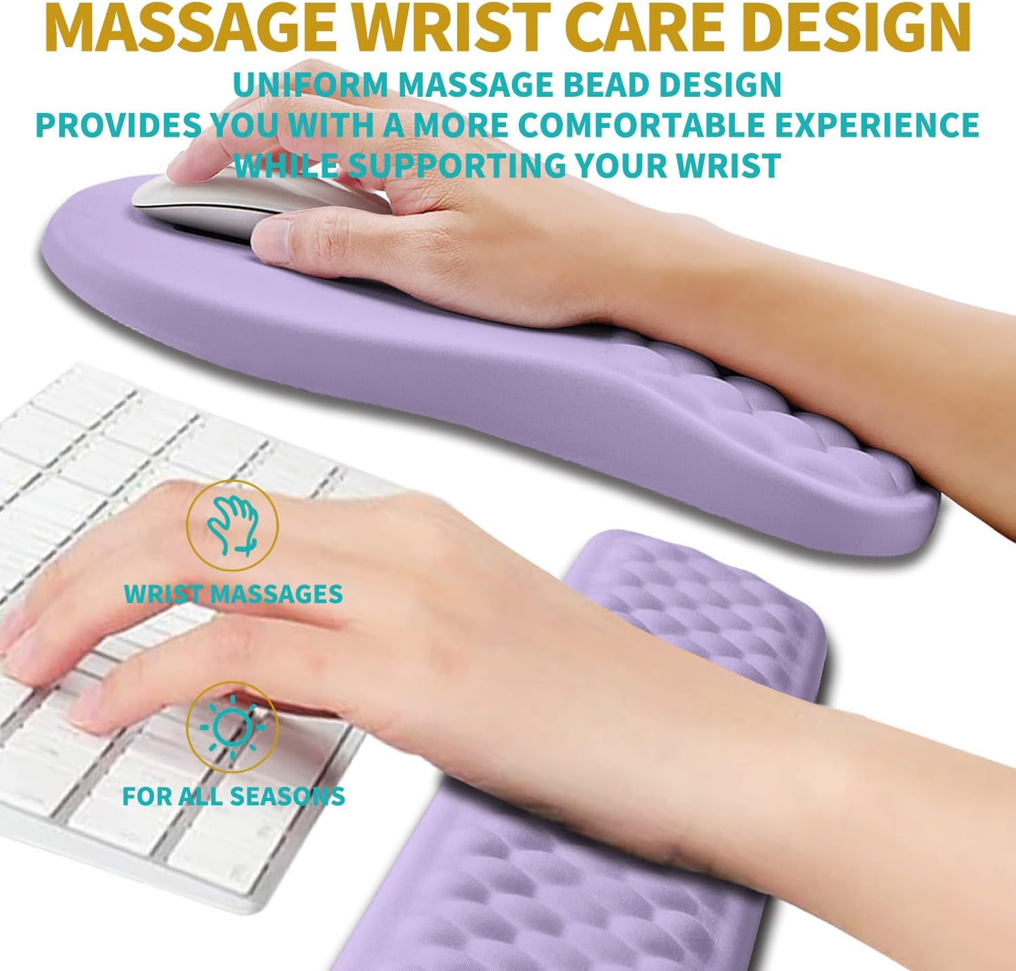 Hokafenle 2 in 1 Ergonomic Mouse Pad Wrist Support & Wrist Rest for Computer Keyboard Set, with Relieve Carpal Tunnel Pain Massage Bulge and Full Memory Gel Design (2In1 Set, Black)