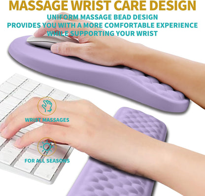 Hokafenle 2 in 1 Ergonomic Mouse Pad Wrist Support & Wrist Rest for Computer Keyboard Set, with Relieve Carpal Tunnel Pain Massage Bulge and Full Memory Gel Design (2In1 Set, Black)