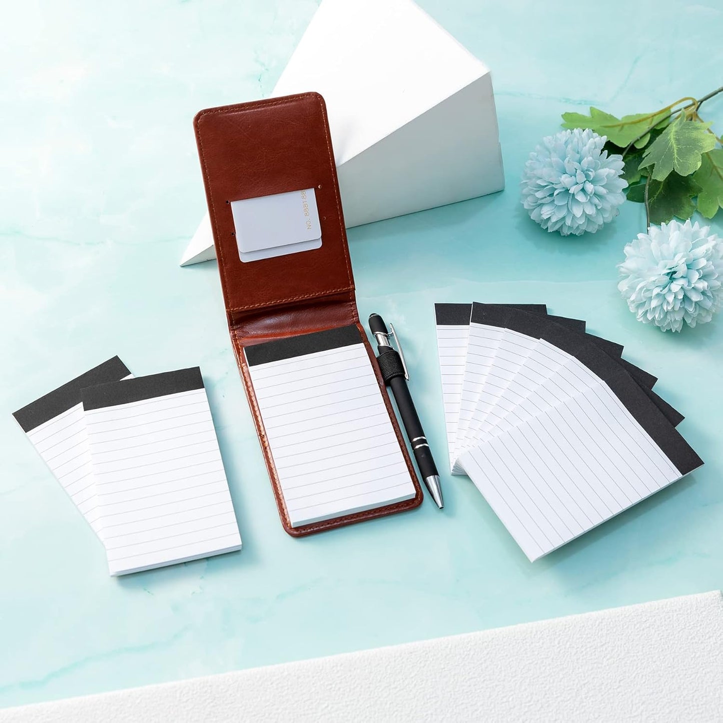 Camelmother 10 Pieces Small Notepad Holder Set Pocket Notebook 3 x 5 Inch with Pen