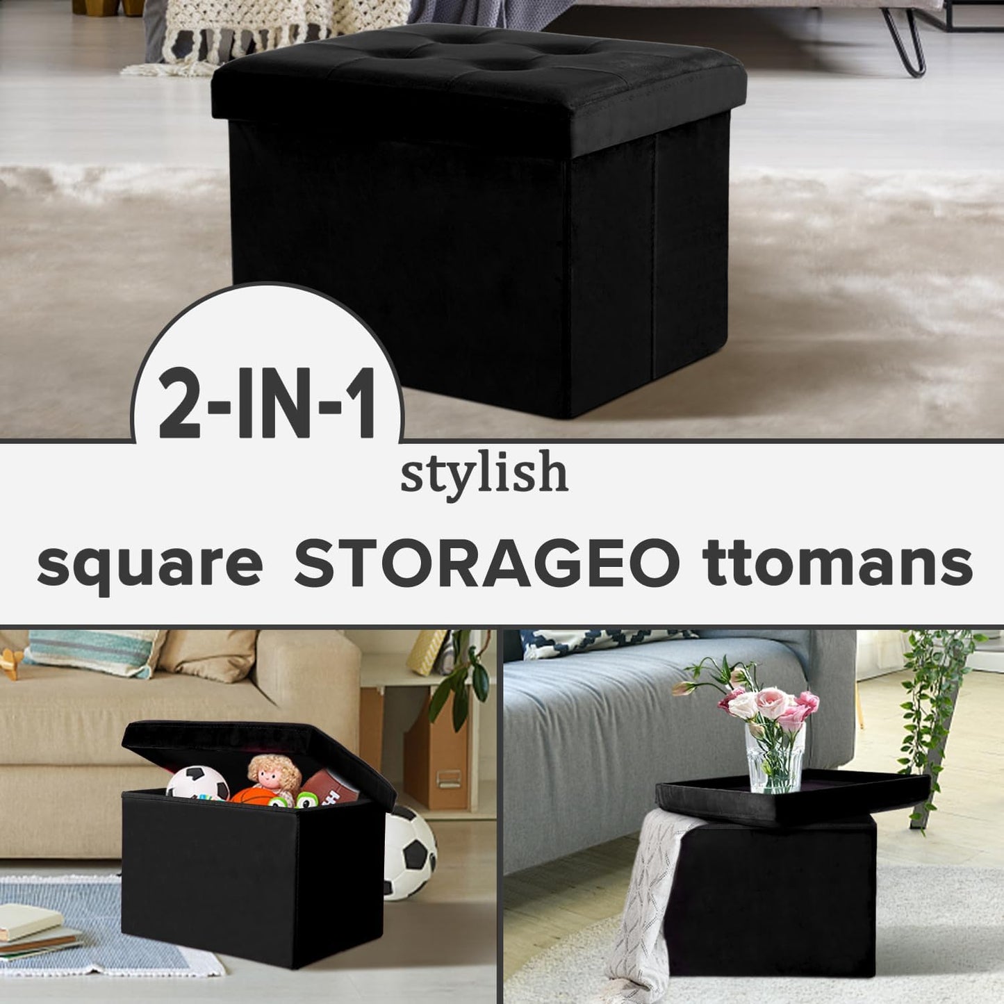 LINMAGCO Ottoman Storage Ottoman with Storage Small Foot Rest Stool Under Desk Stool Short Folding Footrest Linen Cloth Dark Gray 16X12X12IN