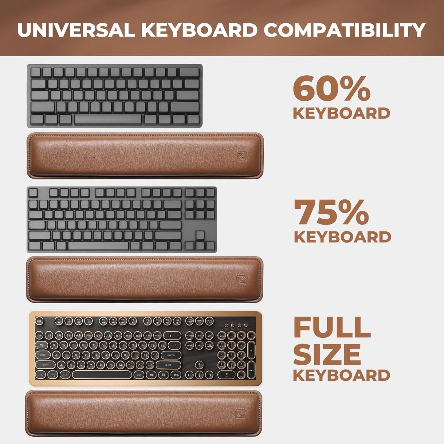 GLENCREAG Ergonomic Keyboard Wrist Rest - PU Leather Cushioned Support for Typing & Gaming, Comfortable Contoured Design for Wrist Pain Relief, Tan
