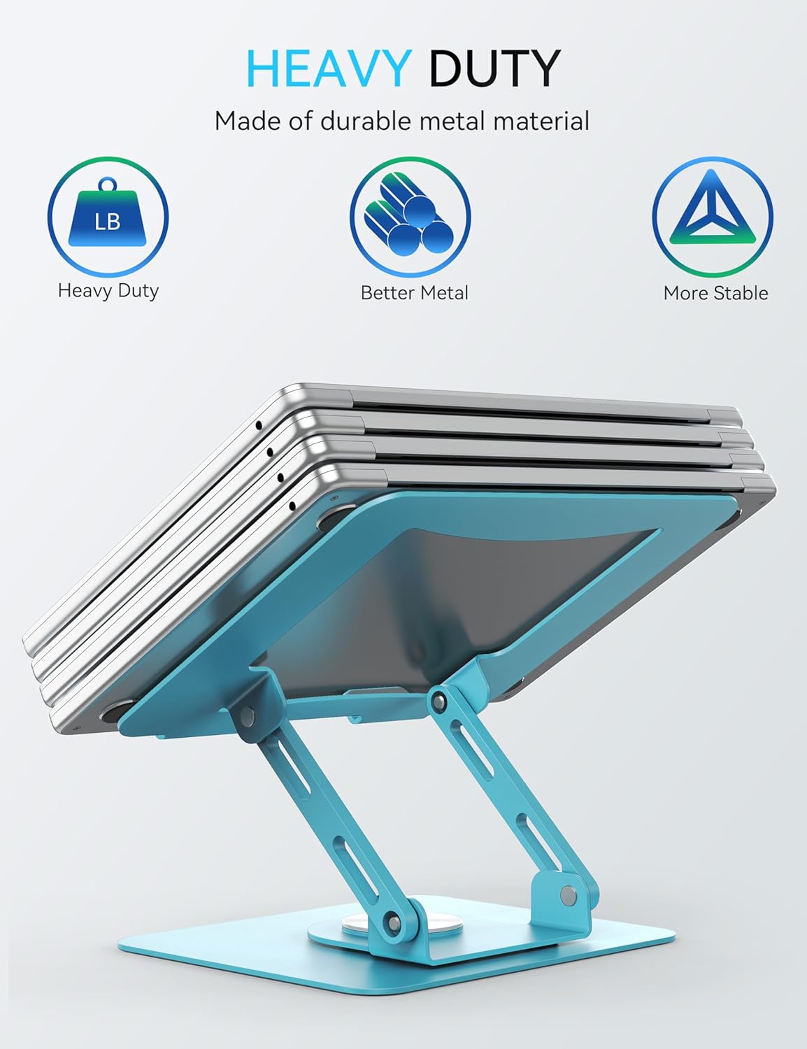 SOUNDANCE 360 Rotating Laptop Stand, Ergonomic Computer Riser for Desk, Adjustable Height Multi-Angle Metal Holder, Foldable Portable Notebook Elevating Base for Office & Home, White