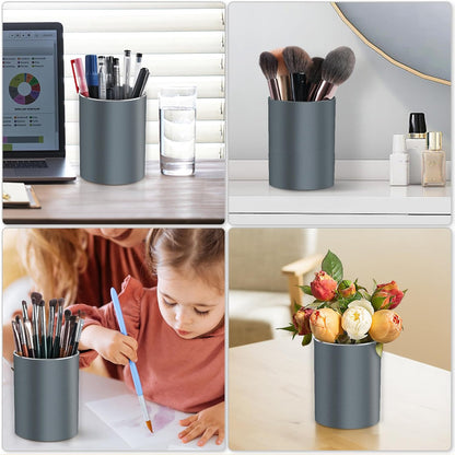 RQB Metal Pen Holder for Desk Square Aluminum Desktop Organizer and Makeup Brush Holder Storage Box for Office, School, Home, and Kids, Non-slip silicone 4×3.15inch-Gray