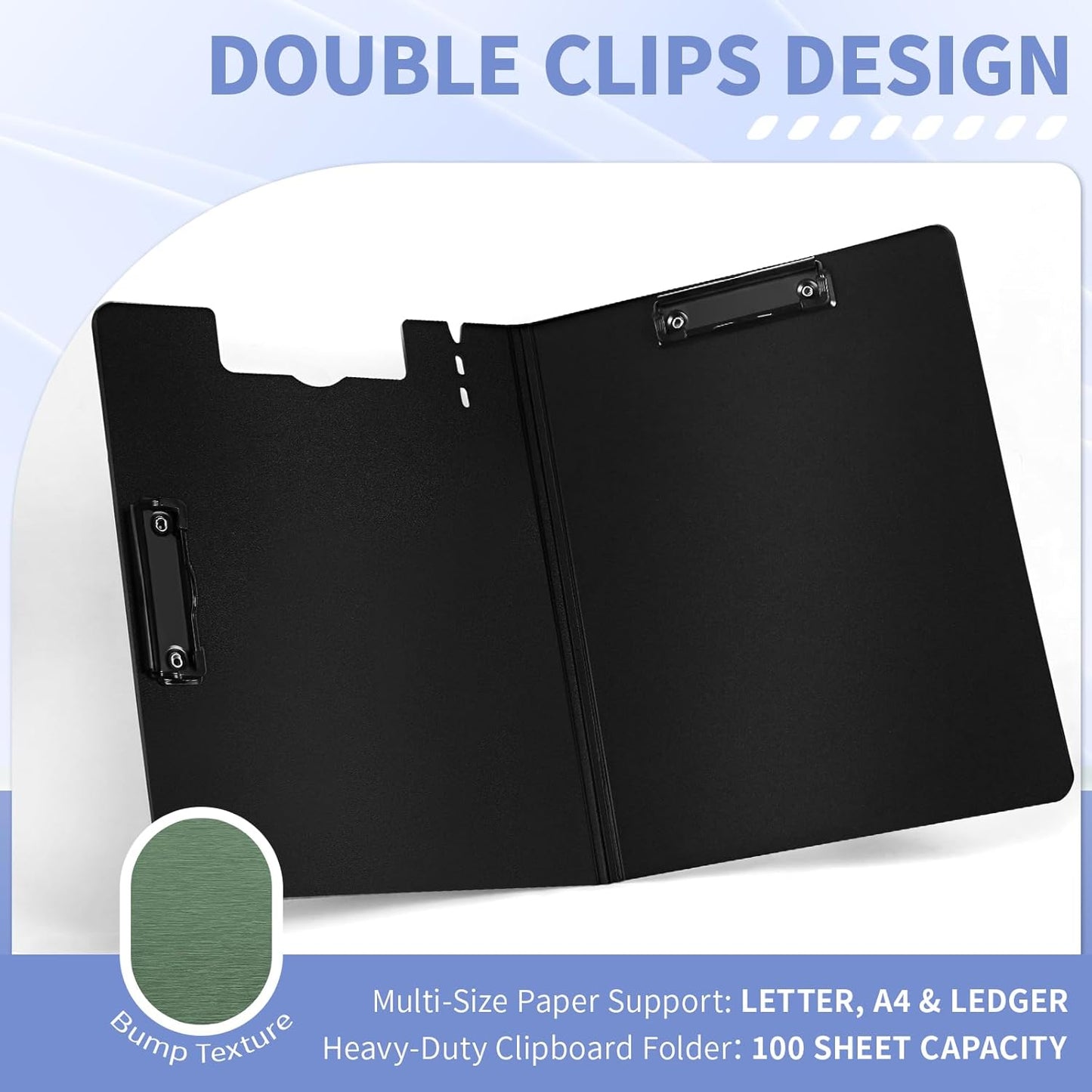 Clipboard Folder, with Dual Metal Clips, Embossed-Texture, Folding 360° Rotating, Nursing Clipboard for Letter and A4, Pen Holder (Green, 1)