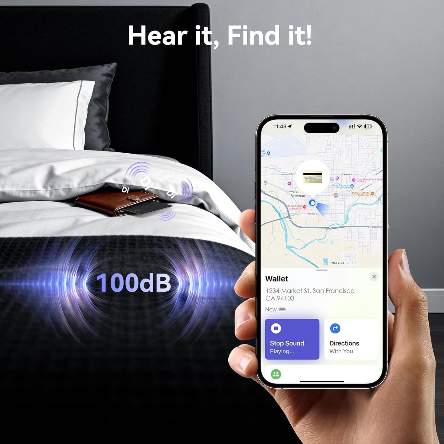 Wallet Tracker Card (Compatible for iOS only), 0.07in Slim Tracking Card, IP68 Waterproof Bluetooth Tracker Compatible with Apple Find My, Wireless Charging Item Locator for Purse, Passports