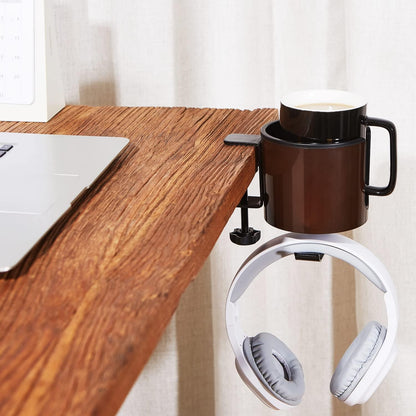 GUNKING Luxury 2-in-1 Anti-Spill Cup Holder with Under Desk Headphone Hanger (White)