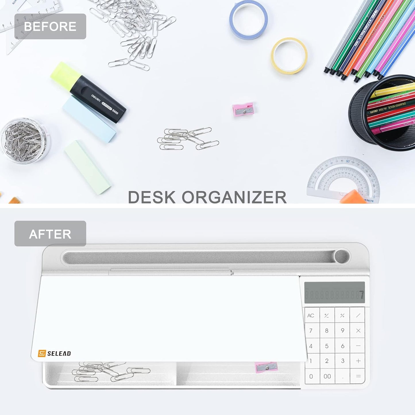 SELEAD Desktop Glass Whiteboard with Wireless Charger Station, Dry Erase Board Computer Pad Keyboard Stand with Organizer for Home, School, Office Desk Accessories, Black