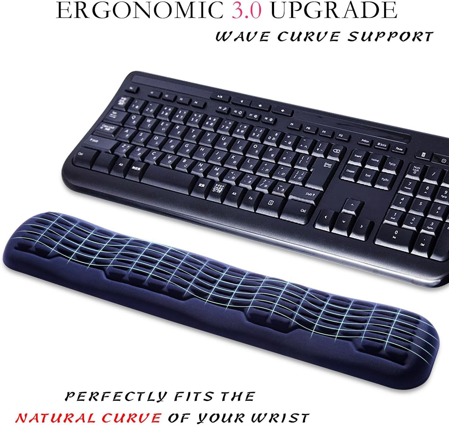 UnivoColors Ergonomic Mouse Wrist Rest,Latest 3.0 Wave Curve Design,High-Resilience Memory Foam Non-Slip Base,Reduces Wrist Fatigue,Ideal for Office Gaming & Long Hours of Use(Black)