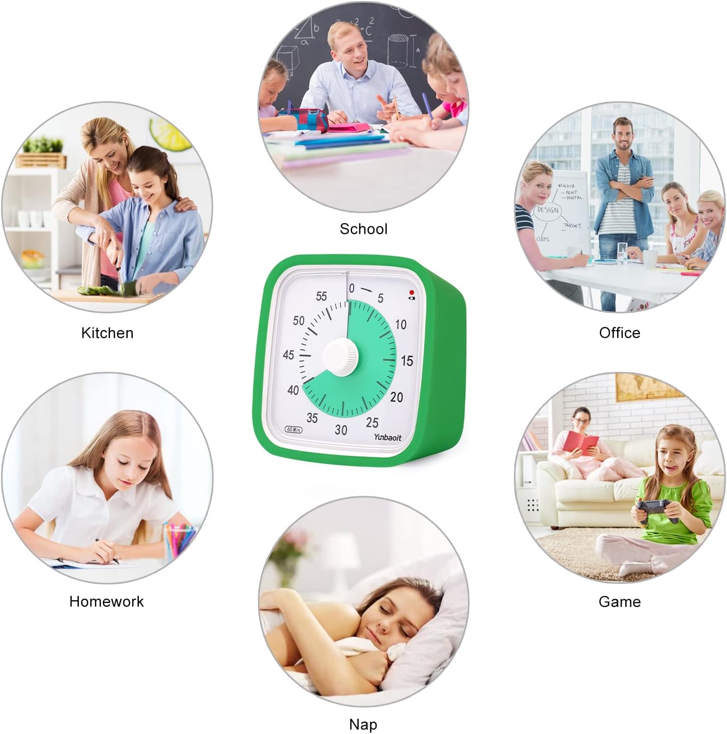 Yunbaoit Visual Timer with Protective Case, Rainbow Disk 60 Minute Countdown Timer for Kids and Adults, Silent Time Management Tool(Blue Rainbow)