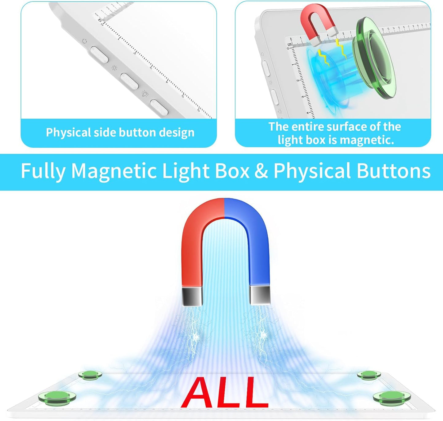 Phylosal Rechargeable A4 LED Light Pad with Built-in Stand, Magnetic Tracing Light Box for Drawing, Diamond Art Light Board with Side Button, Super Bright Light Table for Diamond Painting, Sketching