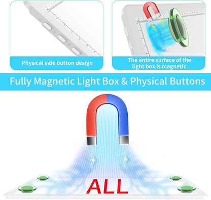 Phylosal Rechargeable A4 LED Light Pad with Built-in Stand, Magnetic Tracing Light Box for Drawing, Diamond Art Light Board with Side Button, Super Bright Light Table for Diamond Painting, Sketching