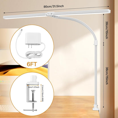 LED Desk Lamp for Office Dorm Home - Eye Caring Desk Light with Timer, Remote Control 24W Brightest Dual Screen Computer Monitor Gooseneck Dimmable Table lamp with Anti-Glare Cover Clamp