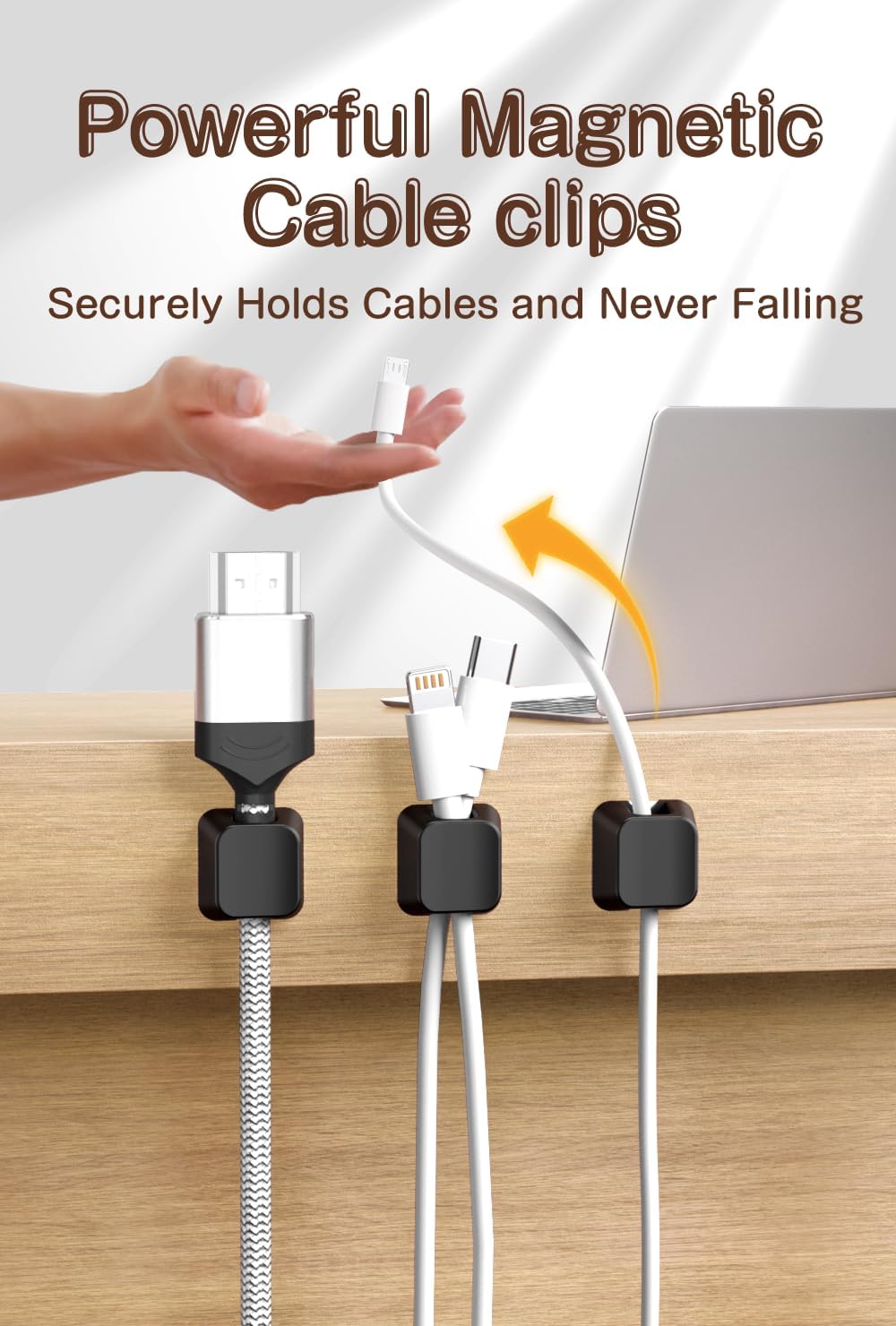 Maveek Magnetic Cord Clips, Cable Holder Magnet Silicone Cord Organizer Keyboard Keys Square Cable Management for Charging USB C Ethernet HDMI Home Office Car TV Cables (5 Pack, Black)