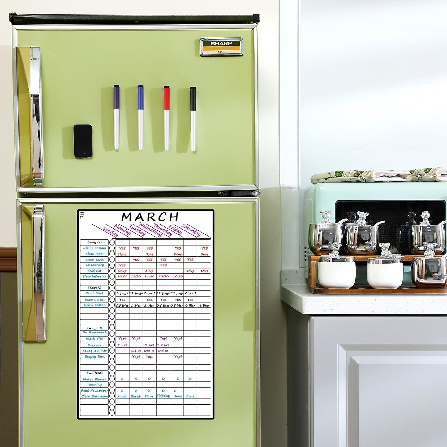 Dunzoom Multi-Use Magnetic to Do List White Board Chore Chart List for Refrigerator 17.3x11'' Goal Task Habit Tracker Monthly Weekly Homework Child Calendar Family Grocery Fridge Dry Erase Board