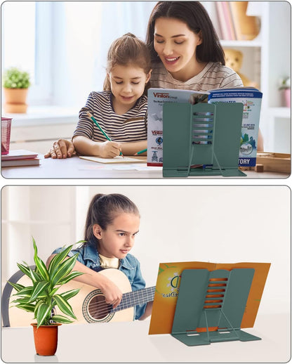 MSDADA Desk Book Stand Metal Reading Rest Book Holder Adjustable Cookbook Documents Holder Bookstands for Recipes Textbook Music Books, the First Day of School Gift for Students, Teachers (Light Blue)