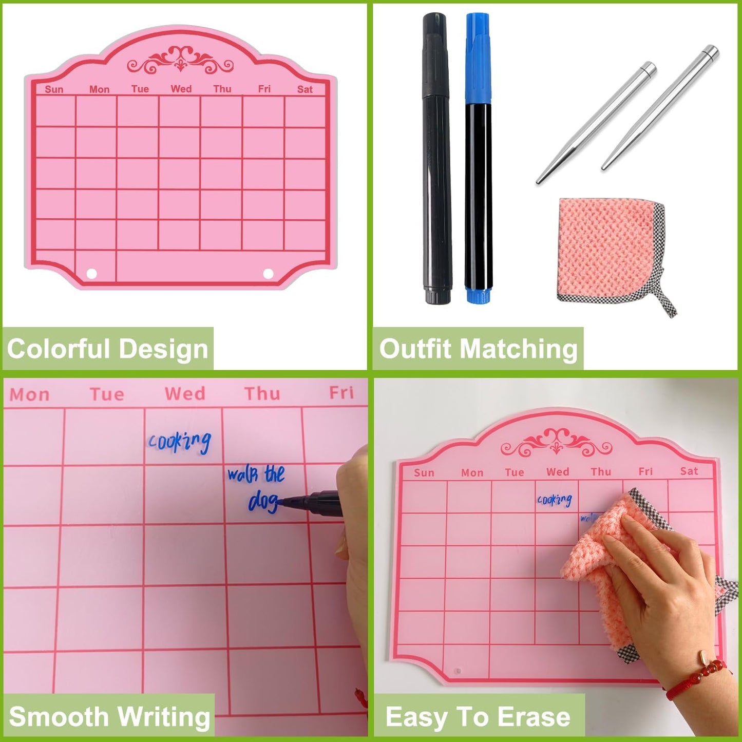 Calendar Dry Erase Board Acrylic Desk Whiteboard Weekly to Do List Memo Note Tabletop Monthly Planner with Stand Desktop Thickened Acrylic Pink 12" x 10" for Home Office School
