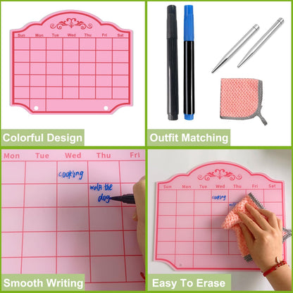 Calendar Dry Erase Board Acrylic Desk Whiteboard Weekly to Do List Memo Note Tabletop Monthly Planner with Stand Desktop Thickened Acrylic Pink 12" x 10" for Home Office School