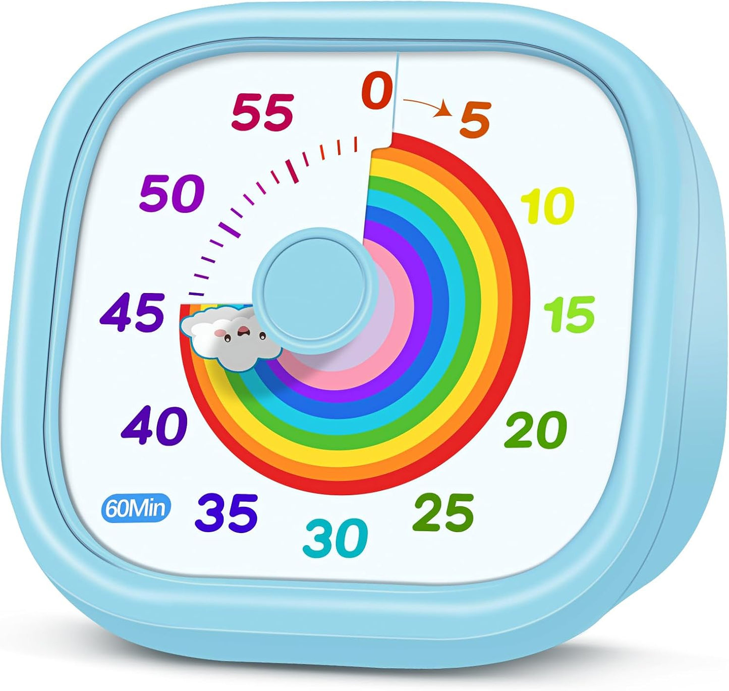 HIPPIH Visual Timer for Kids - 60 Minute Pomodoro Timers for Classroom Kitchen Office, Countdown Kids Timer Clock with Rainbow Disk, Desk Time Management Tool for Toddler with Silent Operation, Blue