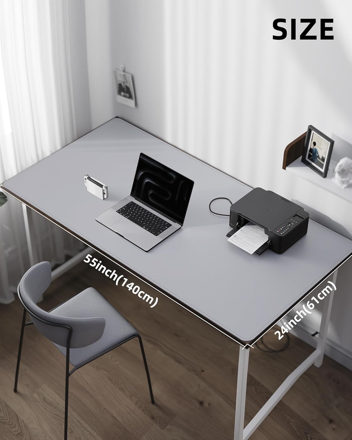AFIING Desk Pad Protector 23.6" x 13.7" - Non-Slip Waterproof PU Leather Desk Mat for Mouse, Keyboard, Laptop, Office and Home Workspace (Beige)