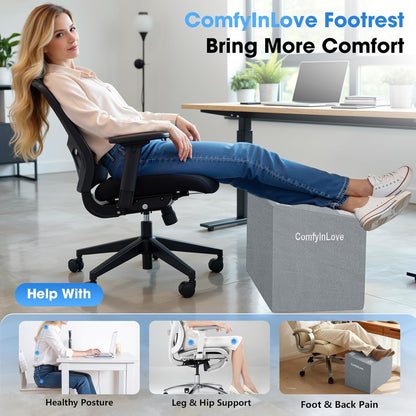 Foot Rest for Under Desk at Work - Non-Slip Foot Stool with 3 Adjustable Heights, Ergonomic Under Desk Footrest with Washable Cover for Leg Elevation, Desk, Home, Office, Car (Dark Grey)