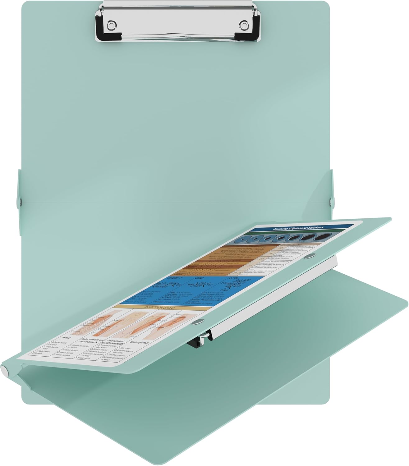 Nursing Clipboard with Nursing and Medical Edition Cheat Sheets Nursing School Essentials - Aluminum Foldable Nurse Clip Boards Essential Accessory for Efficient Patient Care (Mint)