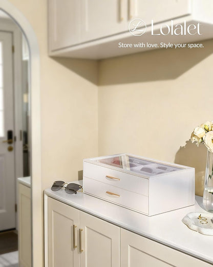 Lolalet Sunglasses Organizer for women, Multi Eyewear Storage Box with Drawer, Glasses Case Display Holder with Clear Top
