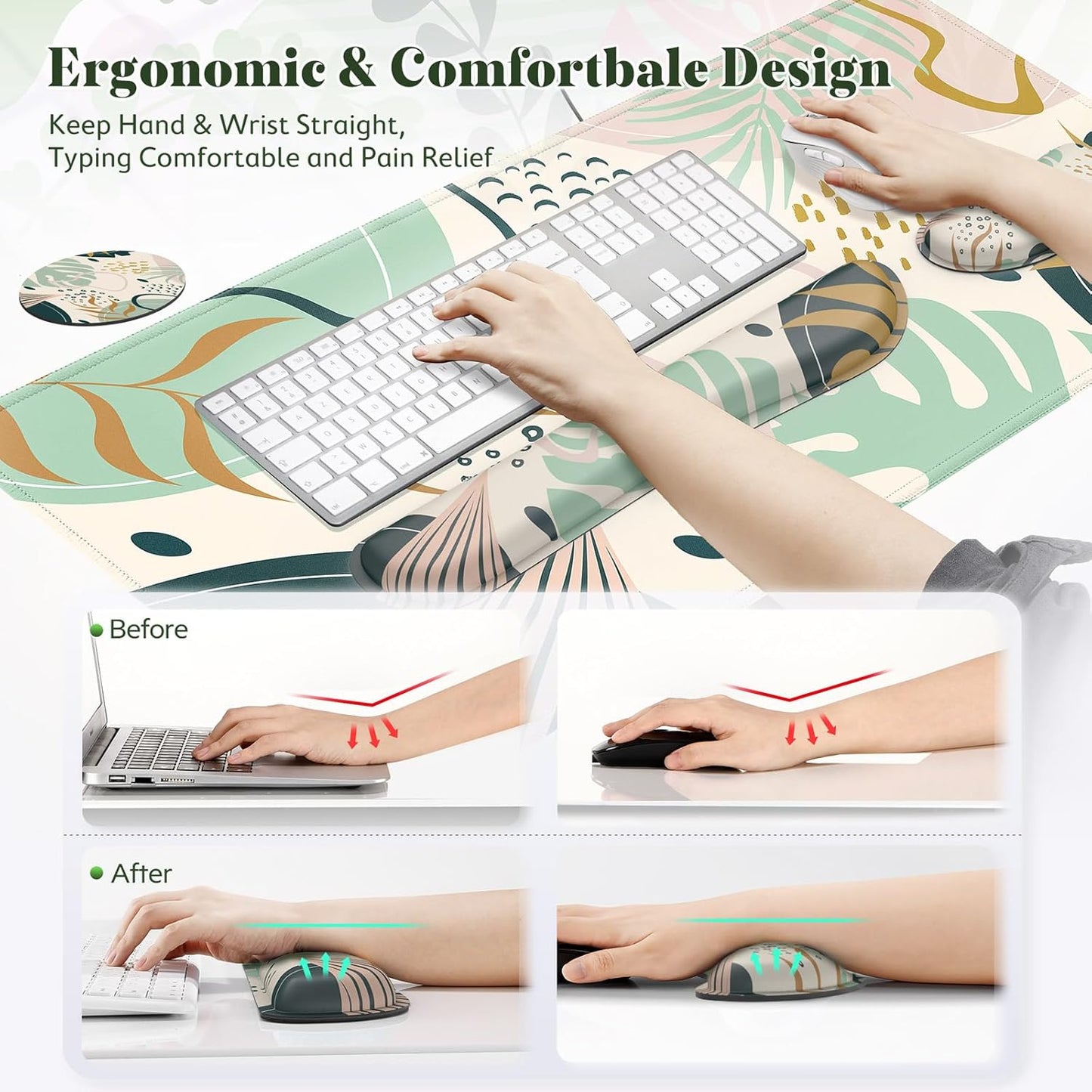 Gimars Upgrade Enlarge Silky and Superfine Fabric Gel Memory Foam Keyboard Wrist Rest Set, Ergonomic Keyboard Mouse Wrist Support for Typing Pain Relief, Comfort for Office, Gaming, Computer, Black