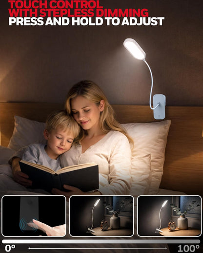 Honeywell Clip On Desk Lamp, Rechargeable Reading Light with Touch Control, Stepless Dimming, Portable Lamp for Desk, Bedside, Study