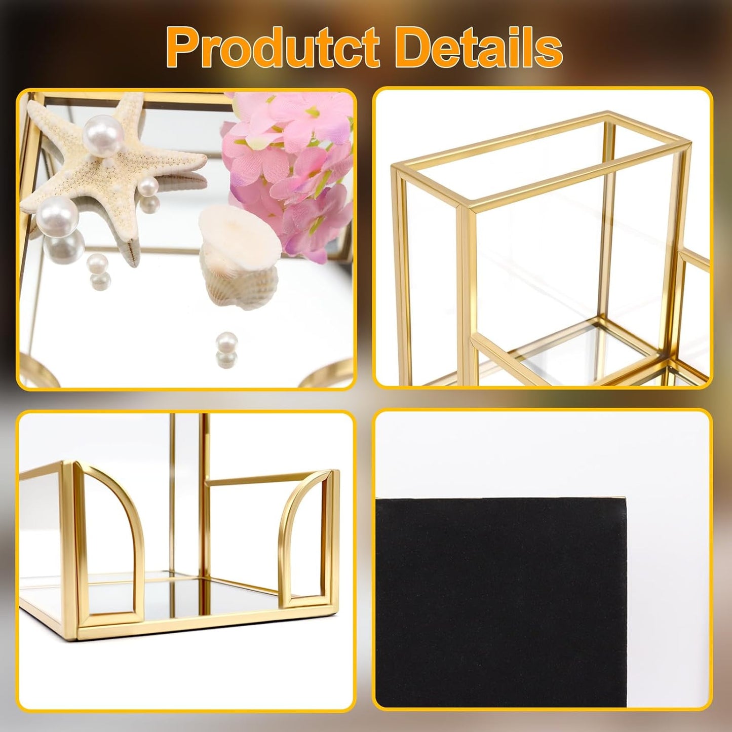 Glass Sticky Note Holder, Gold Post It Note Dispenser for Desk,3 x 3 Inch Post It Note Holder,Stylish Sticky Note Dispenser for Home Office Desk