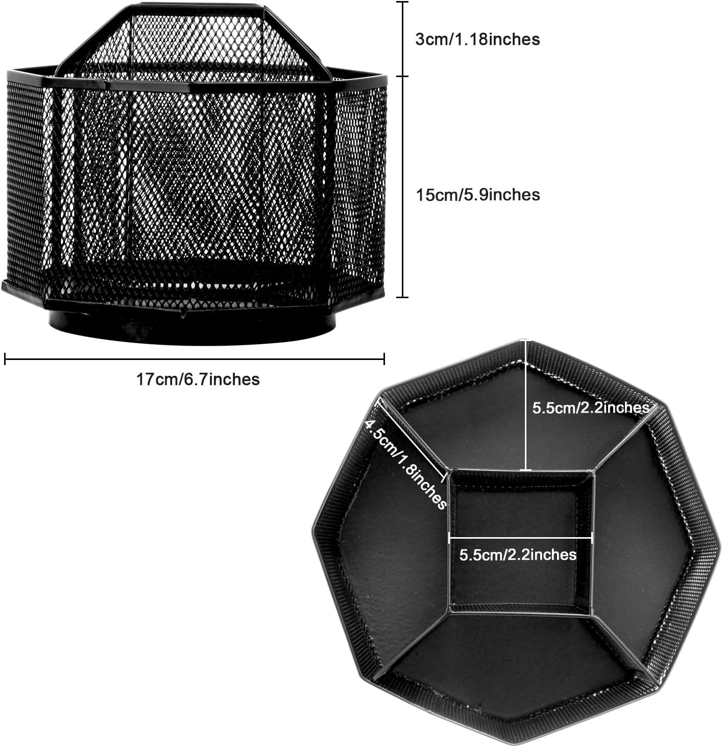 Comix 360° Rotating Pen Holder for Desk, 5 Compartments Office Desk Organizer, Black Mesh Metal Pencil Holder Cup for Office Home School