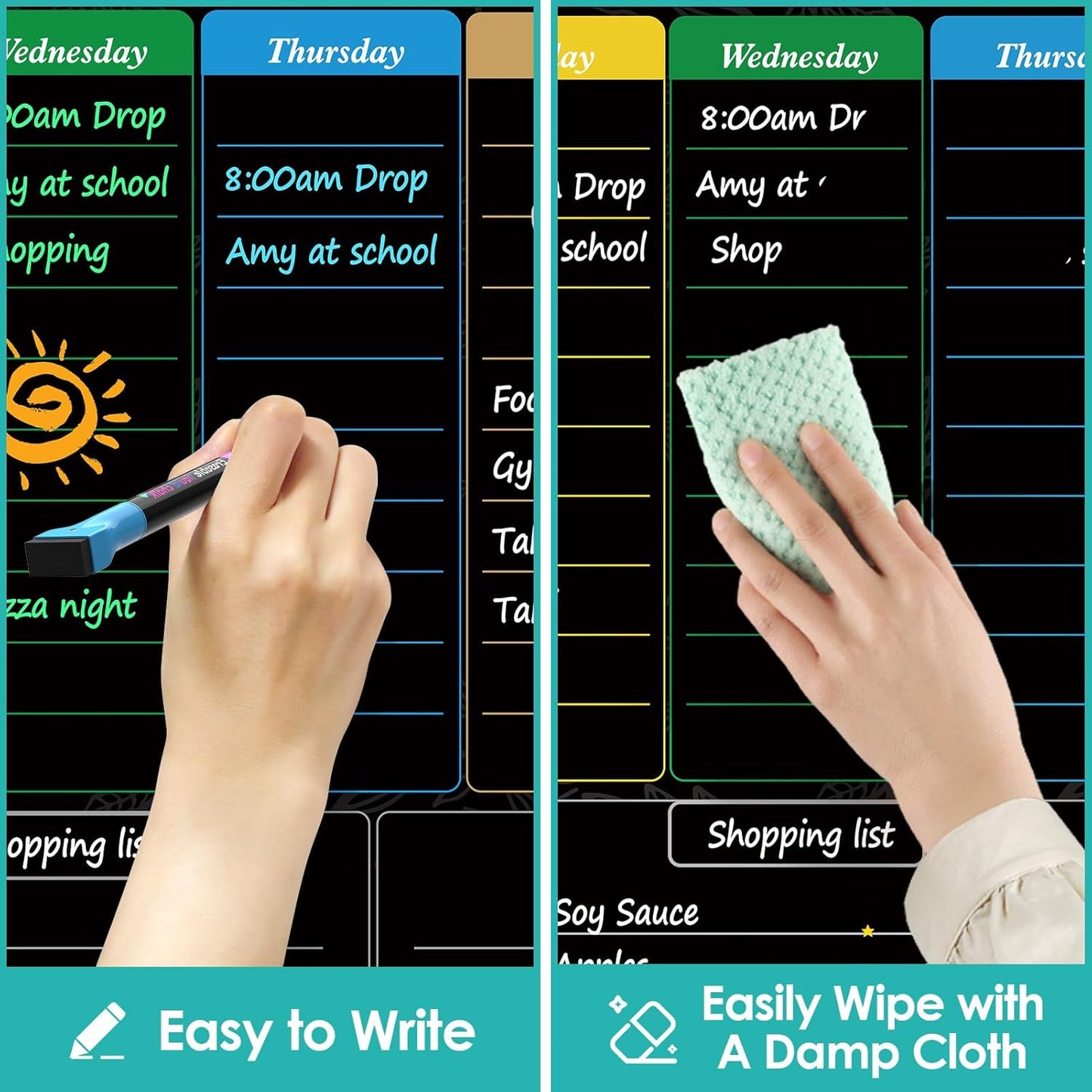 MaxGear Weekly Dry Erase Board for Fridge, 16"x12" Magnetic Calendar Whiteboard Planner for Refrigerator with Stain Resistant Technology, Include 7 Fine Point Markers and 1 Eraser