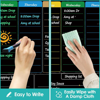 MaxGear Weekly Dry Erase Board for Fridge, 16"x12" Magnetic Calendar Whiteboard Planner for Refrigerator with Stain Resistant Technology, Include 7 Fine Point Markers and 1 Eraser