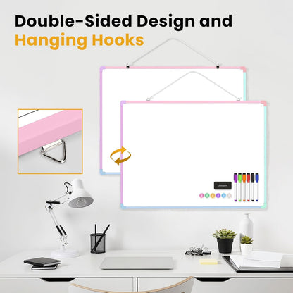 Small Dry Erase Board for Wall, 16" x 12" Double-Sided Hanging Whiteboard, Magnetic White Board with 4 Markers, 4 Magnets and 3 Mini Sticky Notes, Portable Whiteboard for Kids, School, Home, Office