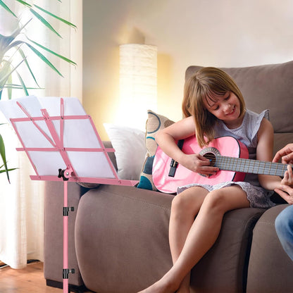 CAHAYA Portable Sheet Music Stand: Dual Use Desktop Book Holder Folding Lightweight Extra Stable Reinforced with Carrying Bag and Clip for Students Musicians Height Adjustable up to 54.3" CMS0204