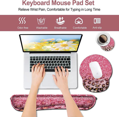 Mouse Pad with Wrist Support, Ergonomic Gel Mouse Pad Beautiful Flowers,Pink Hyacinths on Wood Panel，Non-Slip Durable, Memory Foam Keyboard Wrist Rest, Suitable for Office Typing Games