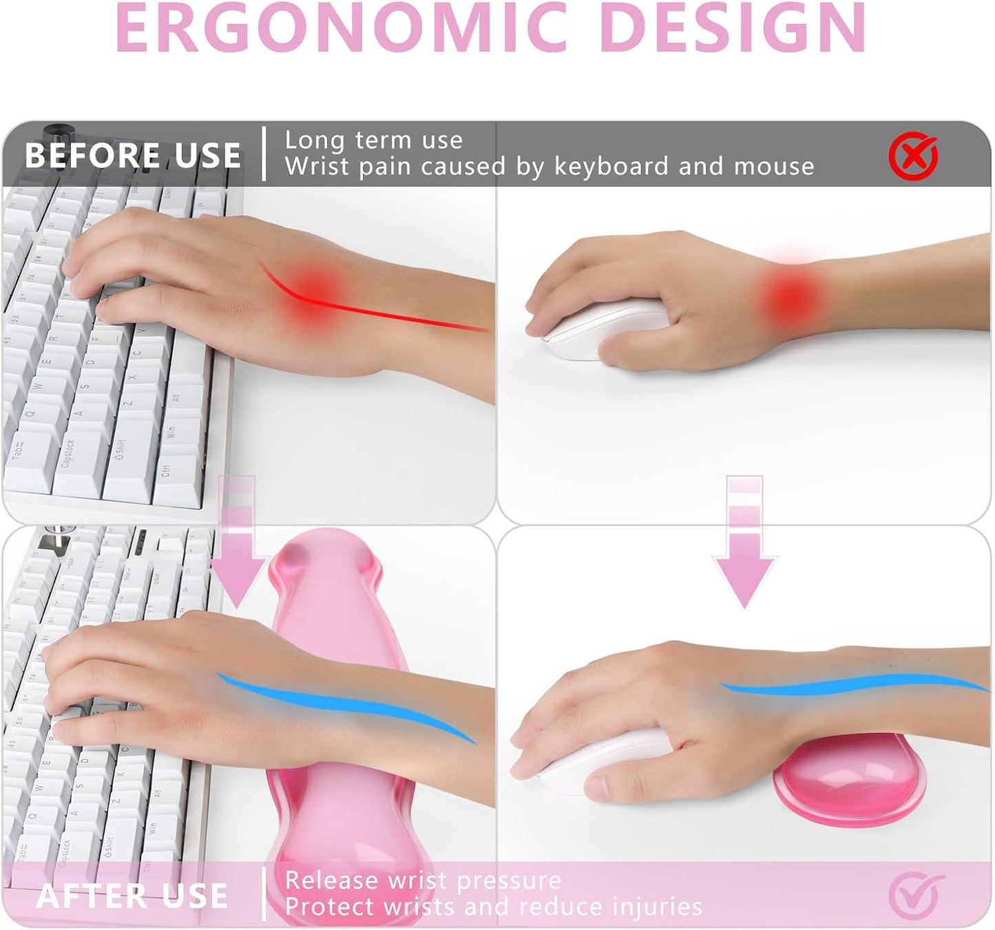 Gel Cloud Keyboard and Mouse Wrist Rest, Cute Wrist Support and Arm Support Keyboard Rest for Keyboard and Mouse Typing Pain Relief，Suitable for Office/Computer/Laptop/Gaming（White）