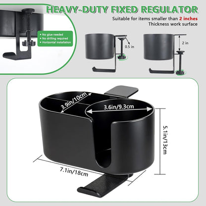 4 in 1 Desk Cup Holder Clamp on Under Desk Headphone Detachable Pen Cup Holder Hanger Caddy Organizer for Office Table, Lawn Chair, Pontoon Boat
