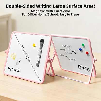 Colorful Dry Erase White Board 8.3x11in, Magnetic Desktop Board with Stand, 2 Markers (Eraser Head), 4 Magnets - Double-Sided Easel for Daily Planning, Memo, Office/Home/School (Blue)