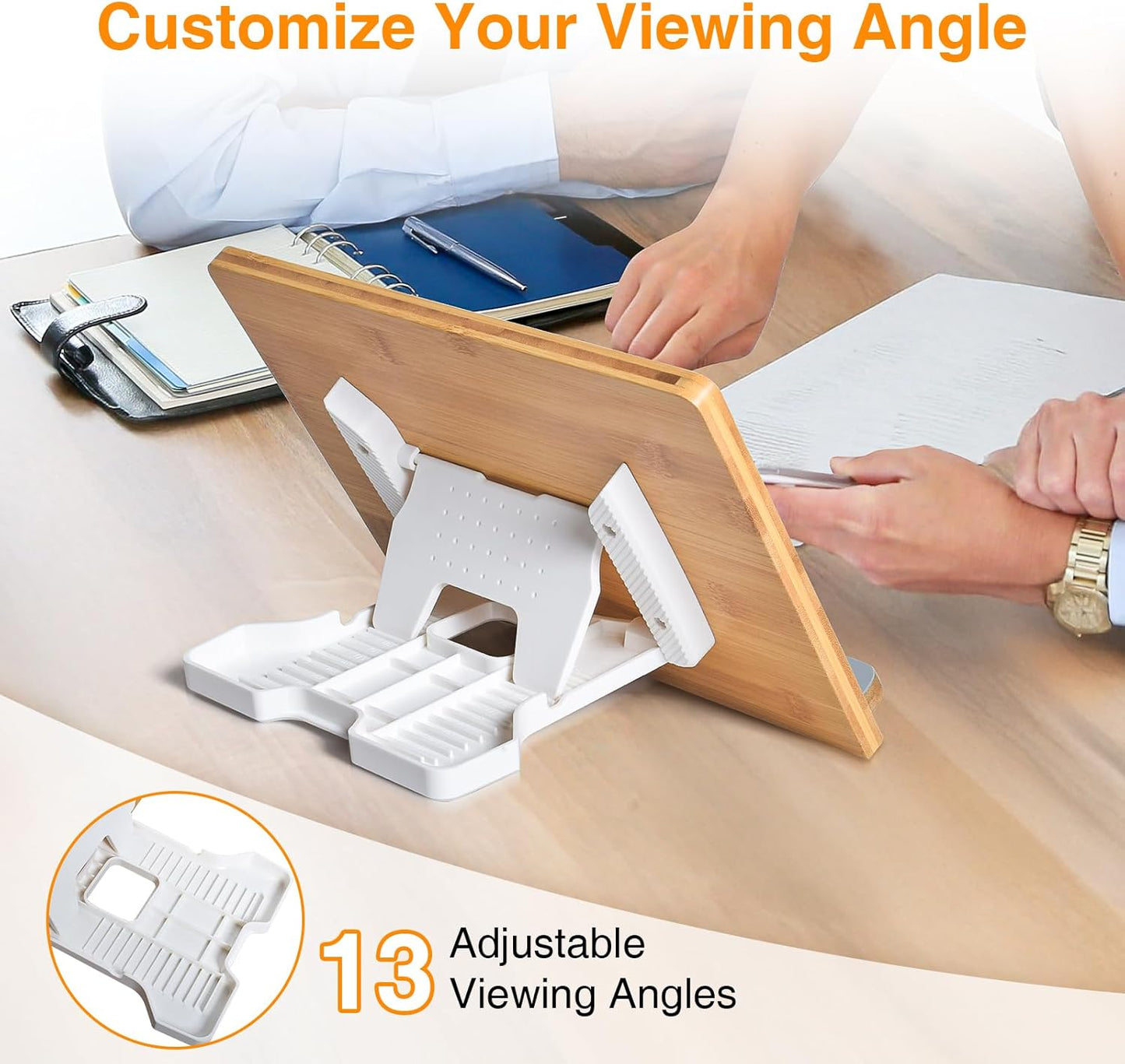 wishacc Bamboo Tablet Stand for Desk, 11"x8.2" Large Wooden Tablet Holder with Adjustable Angles, Thick Case Friendly Wood Stand for iPad Pro 12.9, Samsung, E-Readers, Kitchen & Drawing