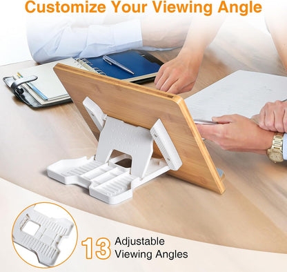 wishacc Bamboo Tablet Stand for Desk, 11"x8.2" Large Wooden Tablet Holder with Adjustable Angles, Thick Case Friendly Wood Stand for iPad Pro 12.9, Samsung, E-Readers, Kitchen & Drawing