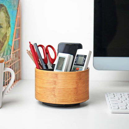 Round Leather Art Supply Organizer,Remote Control Holder,360 Degree Rotating,Multi-Functional Pencil Holder,4 Compartments Desktop Stationary Organizer(1-Fractal Flower) | Round - Colors B