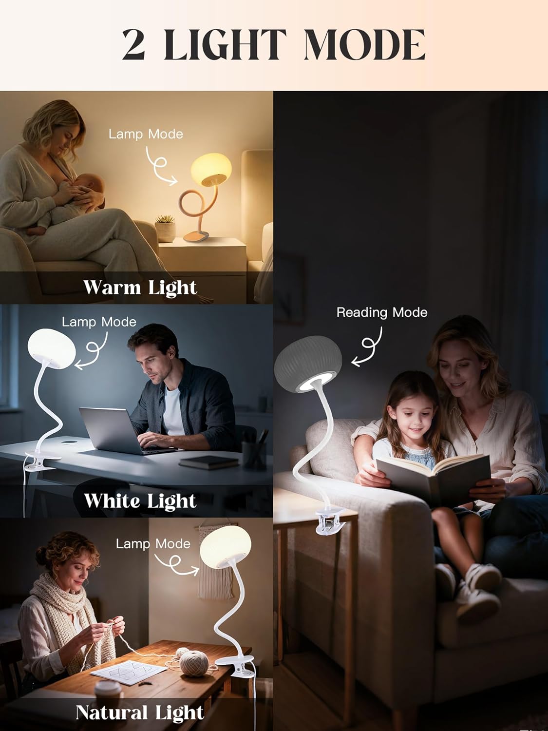 Clip on Light,10 RGB Colors+10 Brightness Clip on Lamp, College Dorm Lighting Reading Light for Bed, Desk Lamp with Clamp & USB Adapter for Headboard/Bedside/Desk/Nursery/Kids Room