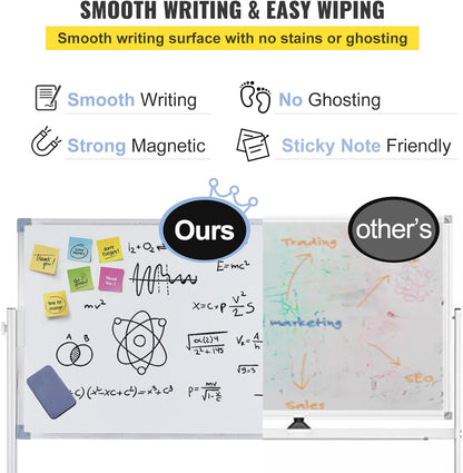 VEVOR Magnetic Glass Whiteboard, Dry Erase Board 36"x24", Wall-Mounted Large White Glassboard Frameless, with Marker Tray, an Eraser and 2 Markers, Black